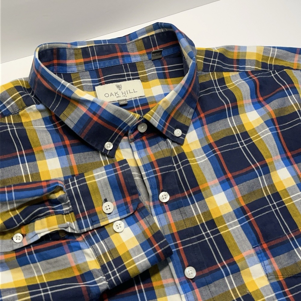 Oak Hill Mens 3XLT Tall Plaid Button Up Shirt‎ Wrinkle Free Blue White Career